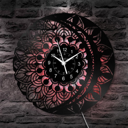 LED Vinyl Wall Clock | Lotus Flower Mandala Ornament | 12''