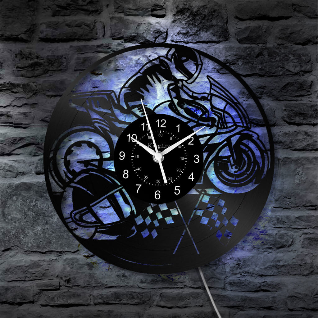LED Vinyl Wall Clock | Motorcycle | 12'' | 0189WPB