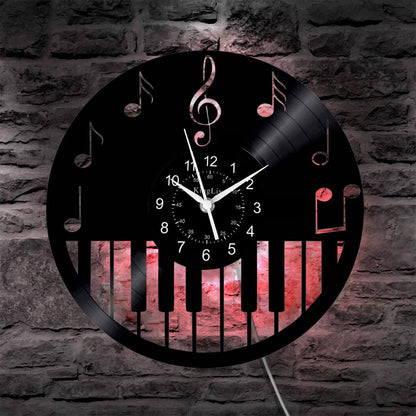 LED Vinyl Wall Clock | Piano Music Note | 12''