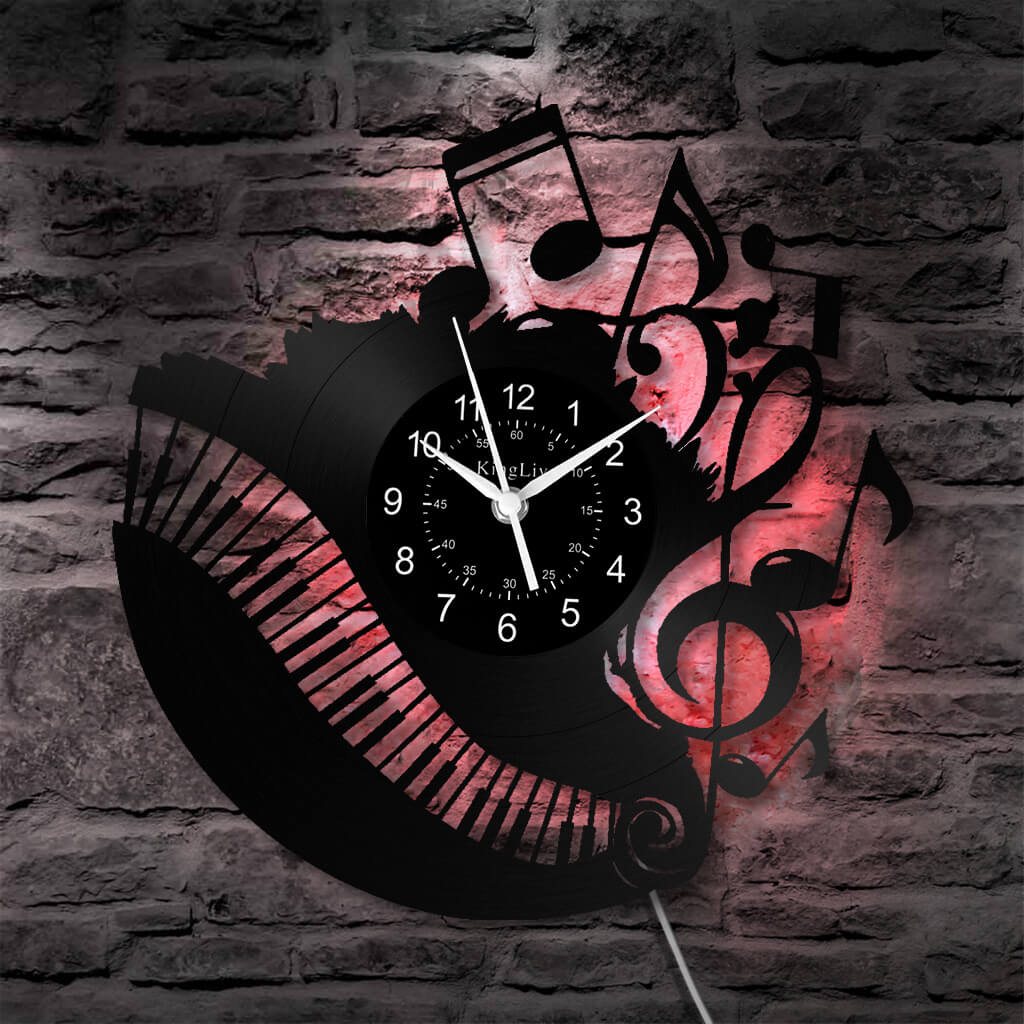 LED Vinyl Wall Clock | Piano Music Note | 12''