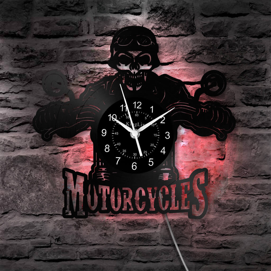 LED Vinyl Wall Clock | Motorcycle Skull | 0110WPB