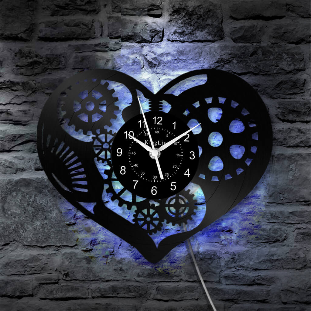 LED Vinyl Wall Clock | Steampunk Heart | 12'' | 0148WPB