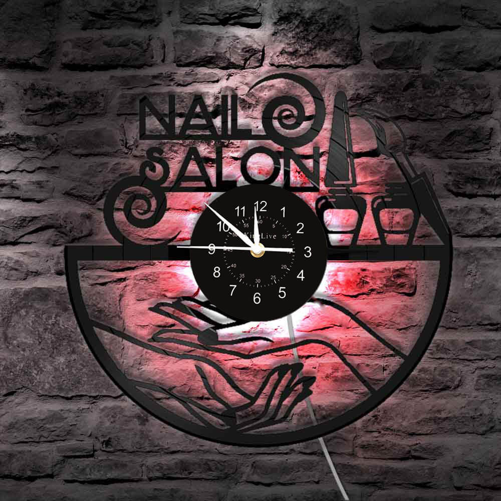 Nail Salon Led Vinyl Record Wall Clock