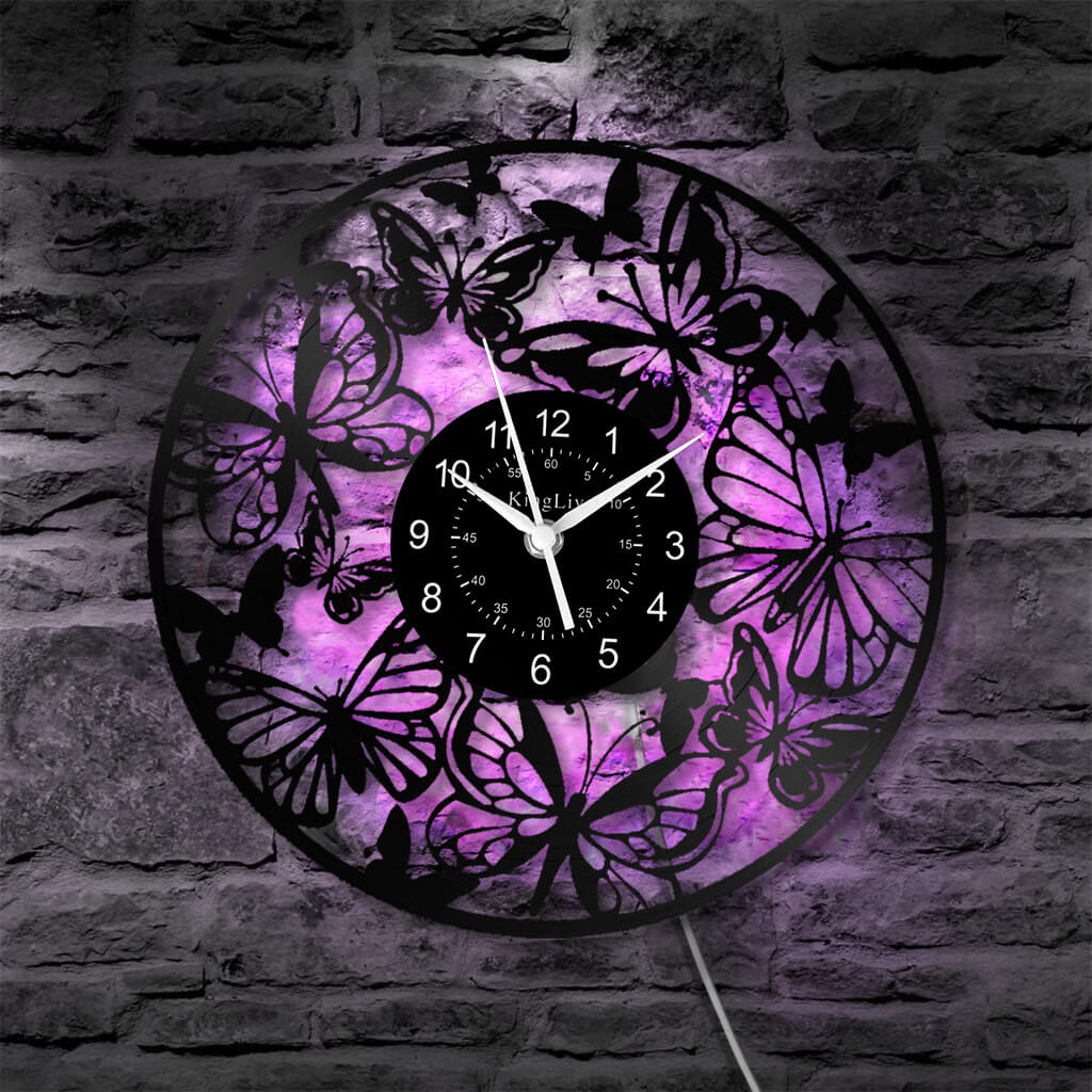LED Vinyl Wall Clock | Butterfly | 12'' | 0176WPB
