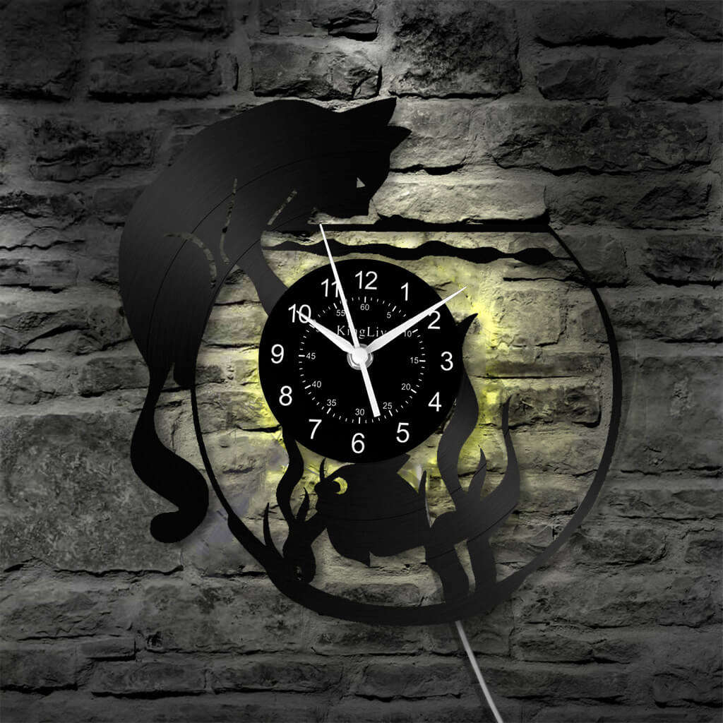 LED Vinyl Wall Clock | Cat Fish | 0113WPB