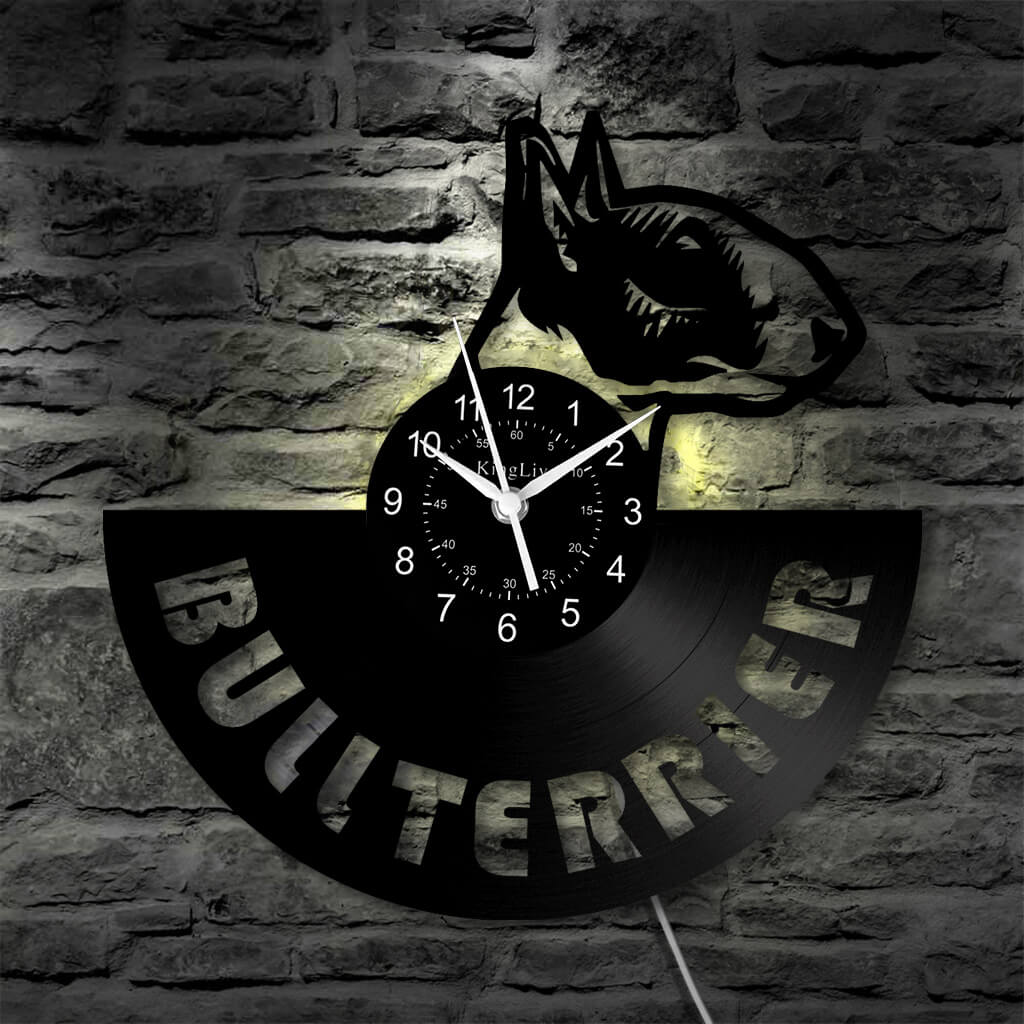 LED Vinyl Wall Clock | Bull Terrier Dog | 12'' | 0236WPB