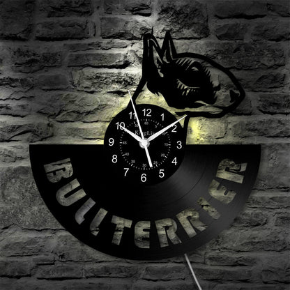 LED Vinyl Wall Clock | Bull Terrier Dog | 12'' | 0236WPB