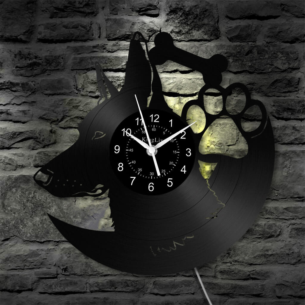 LED Vinyl Wall Clock | Custom German Shepherd Dog | 12'' | 0256WPB