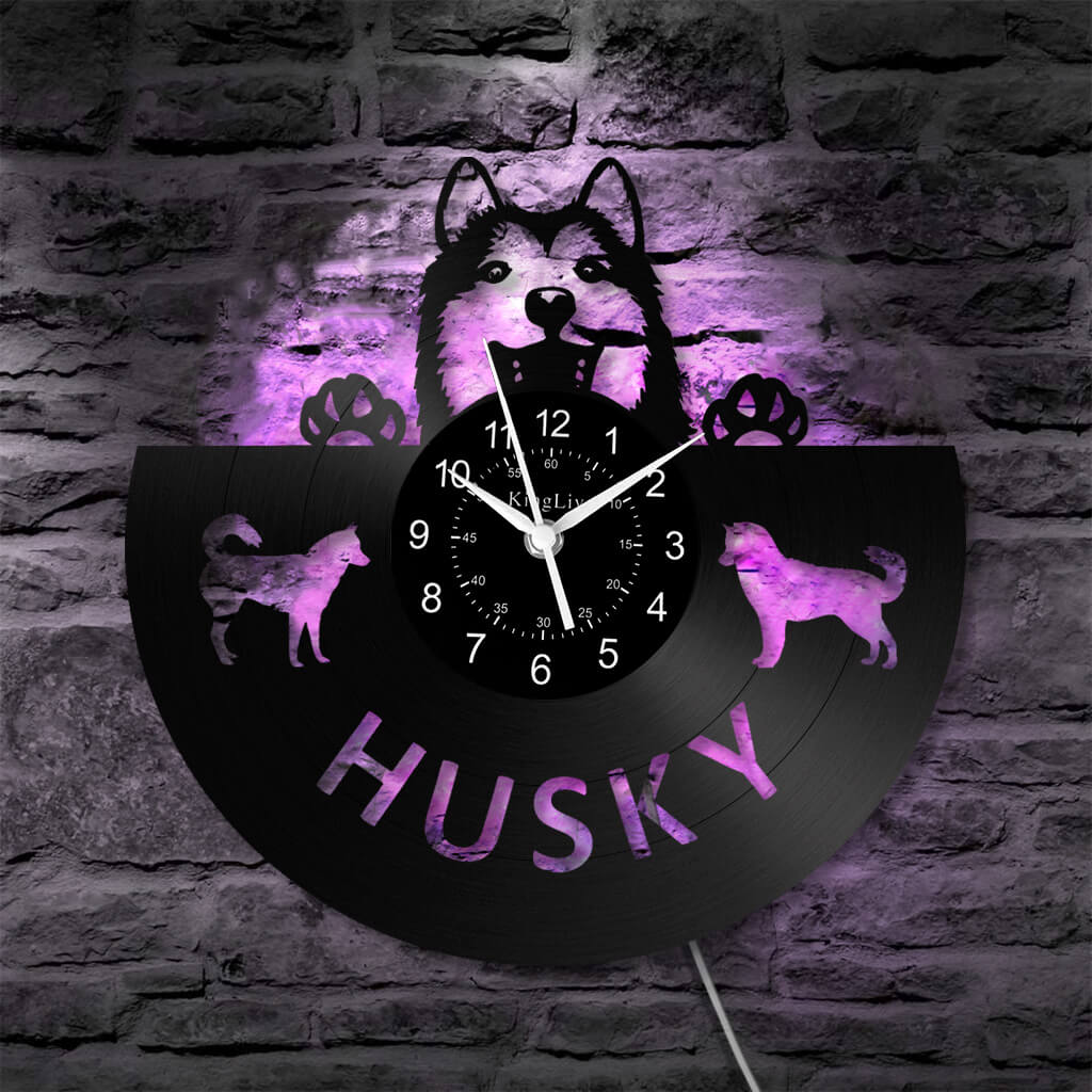 LED Vinyl Wall Clock | Husky Dog | 12'' | 0242WPB