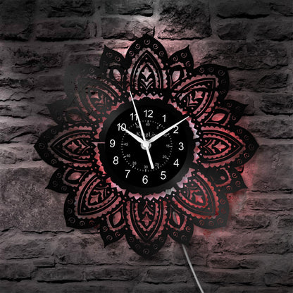 LED Vinyl Wall Clock | Lotus Flower Mandala Ornament | 12''