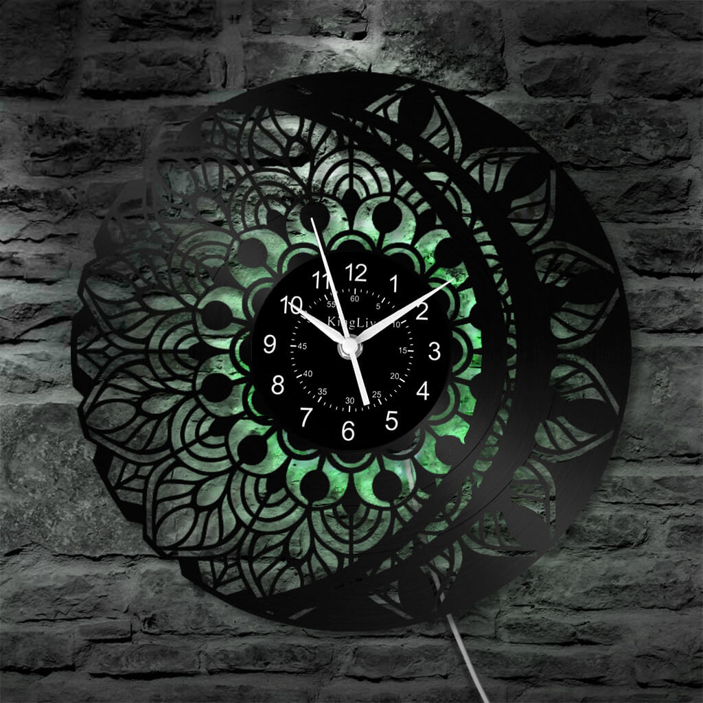 LED Vinyl Wall Clock | Lotus Flower Mandala Ornament | 12''