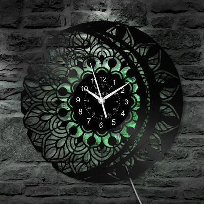 LED Vinyl Wall Clock | Lotus Flower Mandala Ornament | 12''