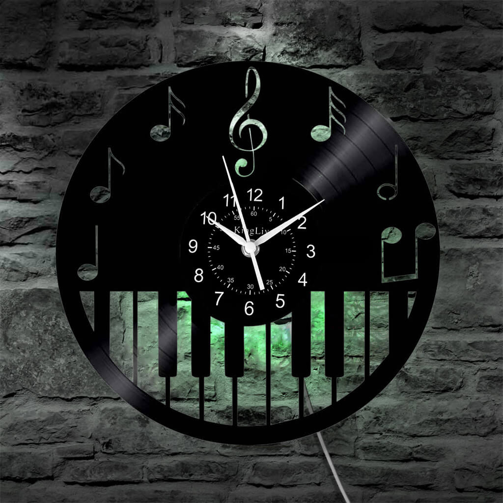 LED Vinyl Wall Clock | Piano Music Note | 12''