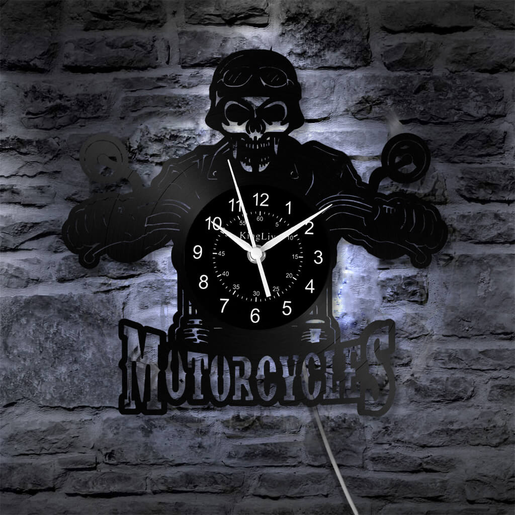 LED Vinyl Wall Clock | Motorcycle Skull | 0110WPB