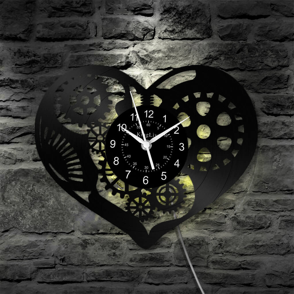LED Vinyl Wall Clock | Steampunk Heart | 12'' | 0148WPB