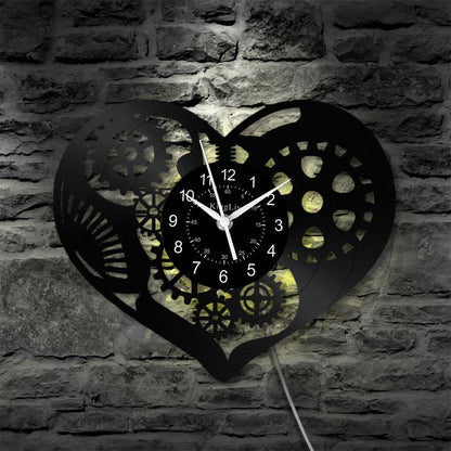 LED Vinyl Wall Clock | Steampunk Heart | 12'' | 0148WPB