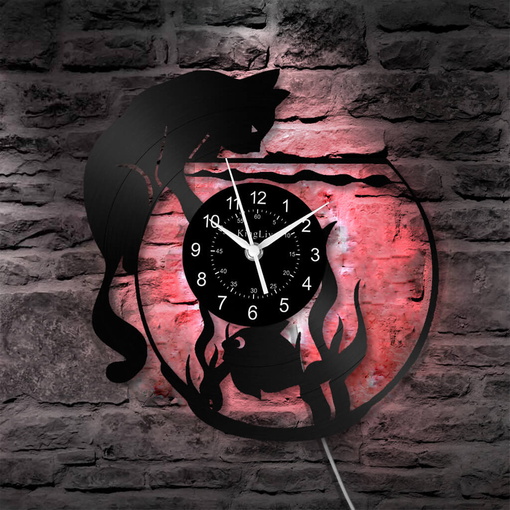 LED Vinyl Wall Clock | Cat Fish | 0113WPB