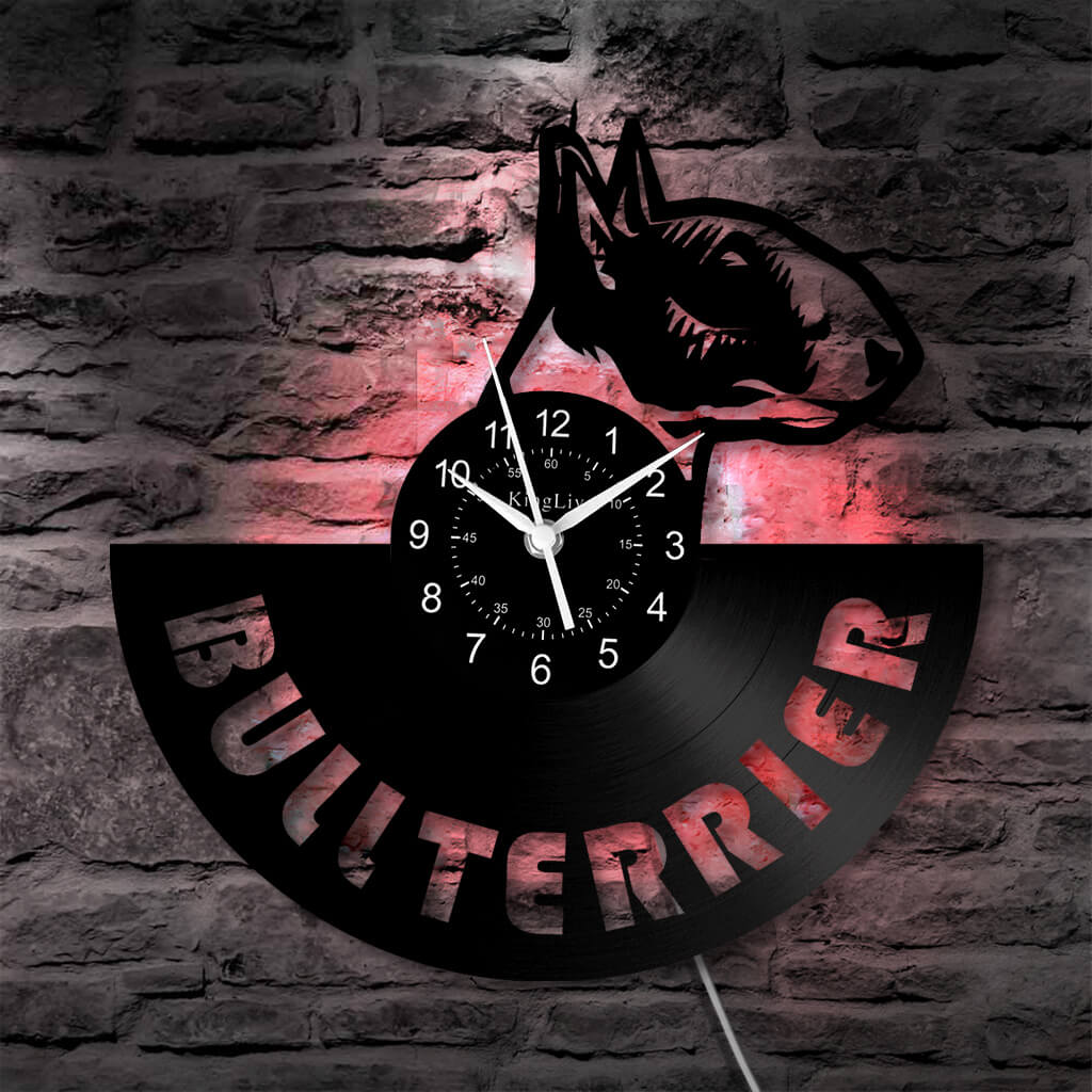 LED Vinyl Wall Clock | Bull Terrier Dog | 12'' | 0236WPB