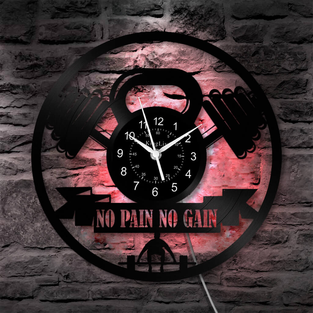 LED Vinyl Wall Clock | No Pain No Gain | 12'' | 0234WPB