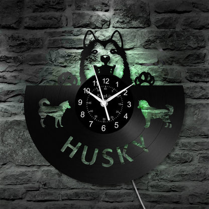 LED Vinyl Wall Clock | Husky Dog | 12'' | 0242WPB