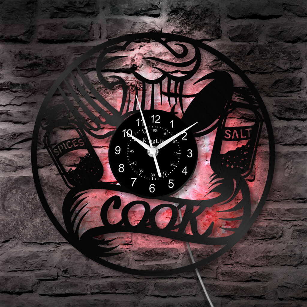 LED Vinyl Wall Clock | Cooking Kitchen | 12'' | 0219WPB