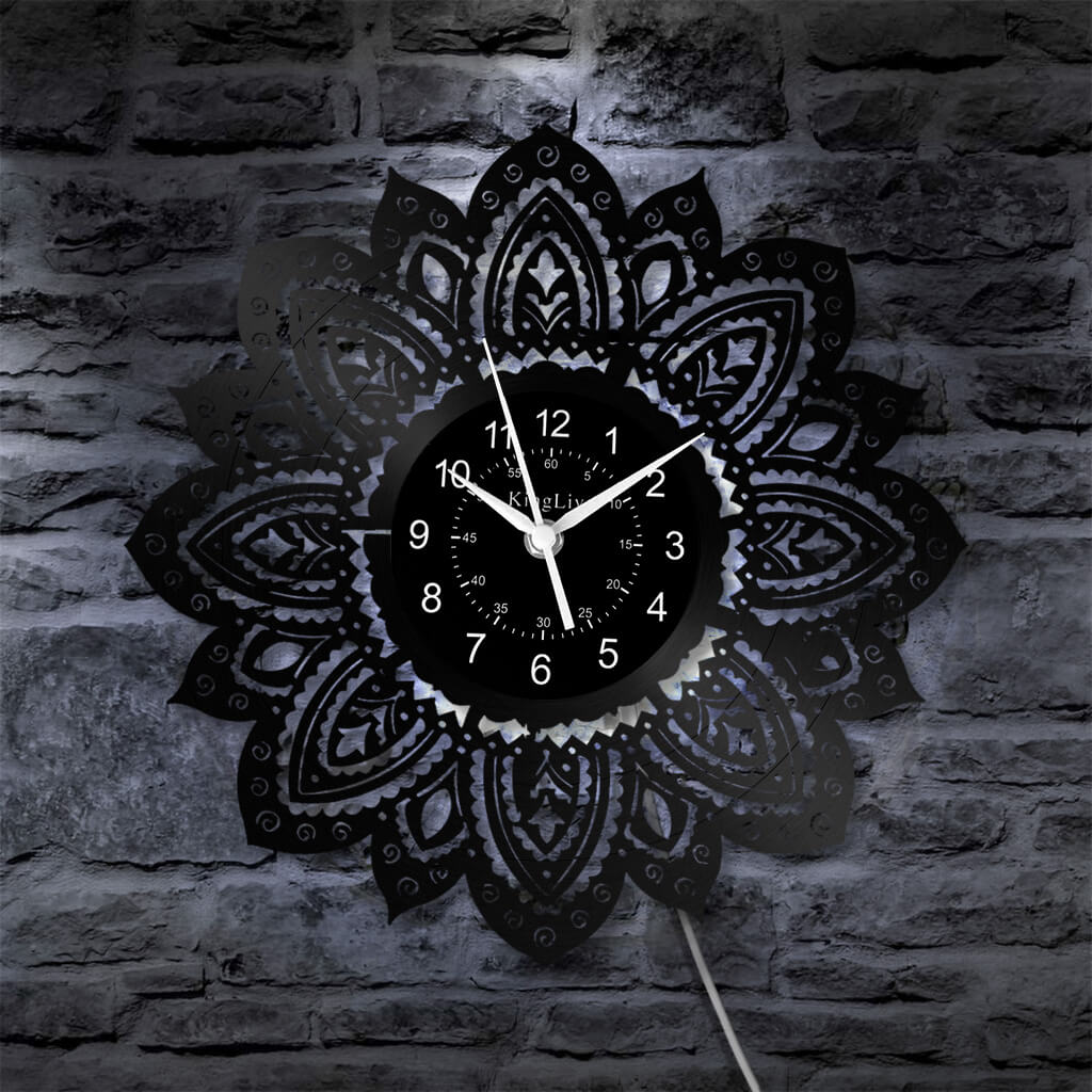 LED Vinyl Wall Clock | Lotus Flower Mandala Ornament | 12''