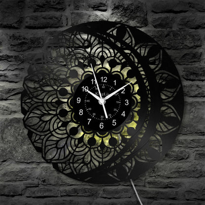 LED Vinyl Wall Clock | Lotus Flower Mandala Ornament | 12''