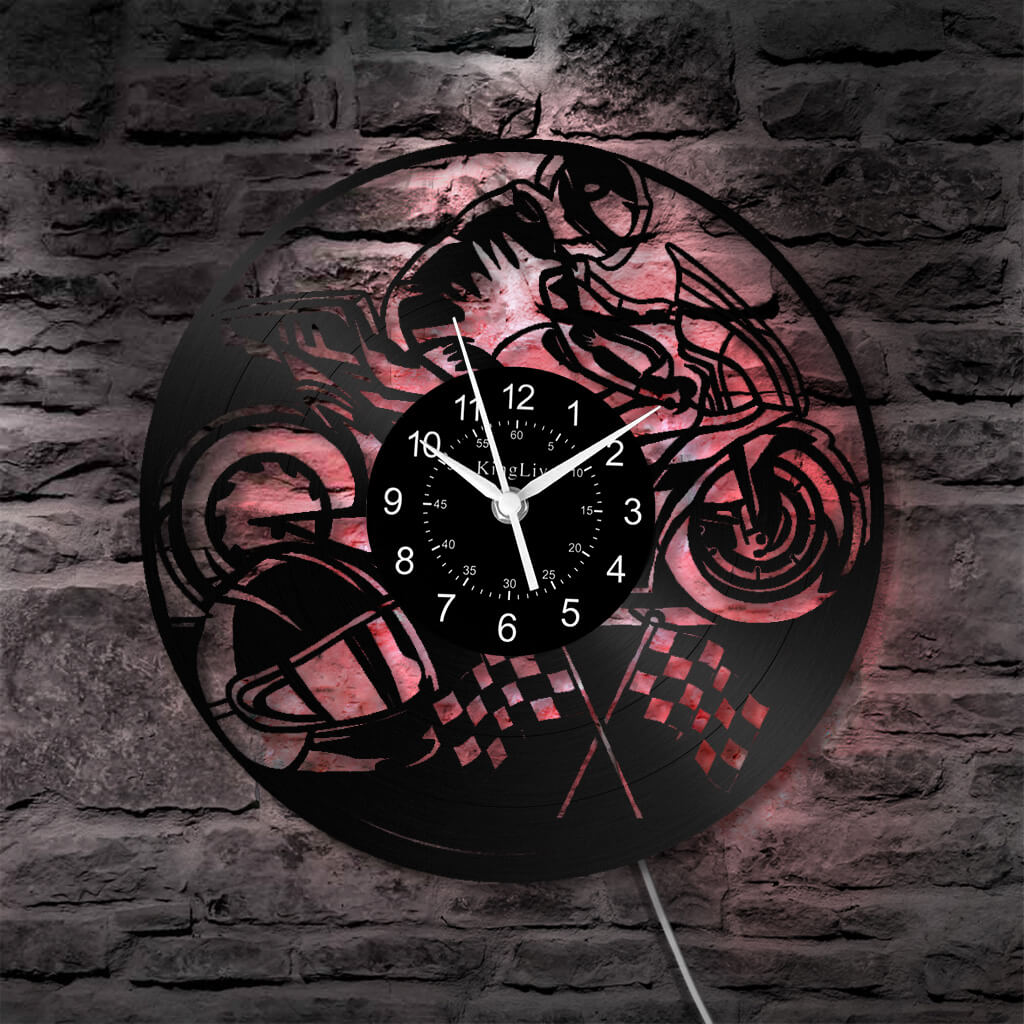 LED Vinyl Wall Clock | Motorcycle | 12'' | 0189WPB