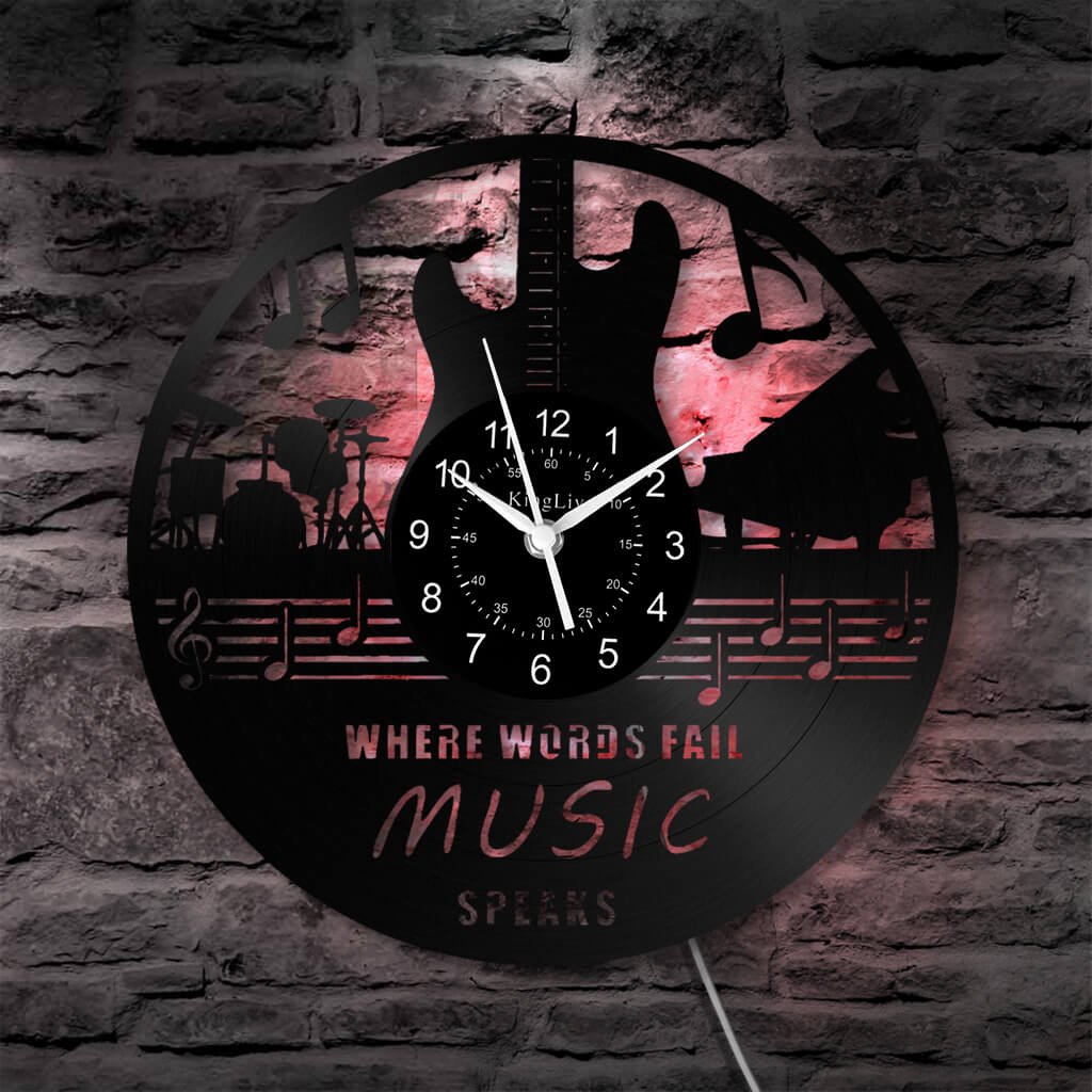 LED Vinyl Wall Clock | Guitar Music | 12''