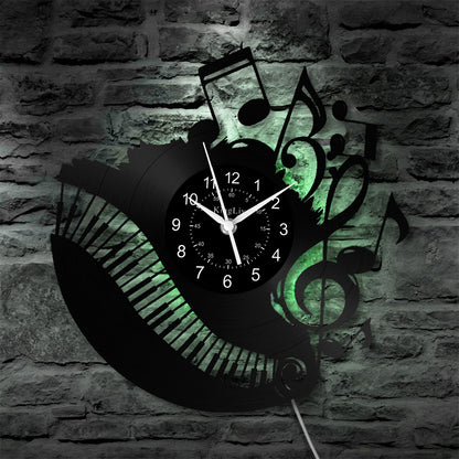 LED Vinyl Wall Clock | Music Piano | 0137WPBN