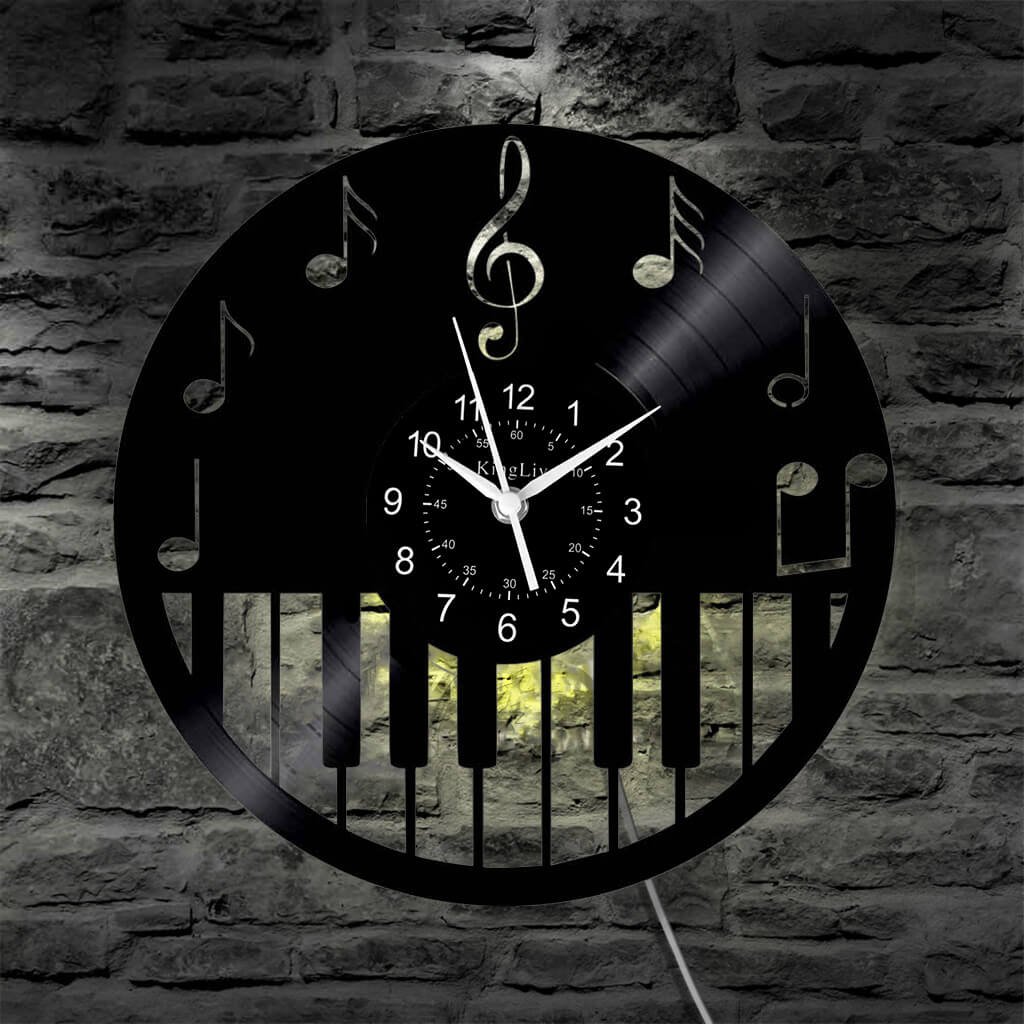 LED Vinyl Wall Clock | Piano Music Note | 12''