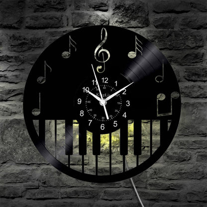 LED Vinyl Wall Clock | Piano Music Note | 12''