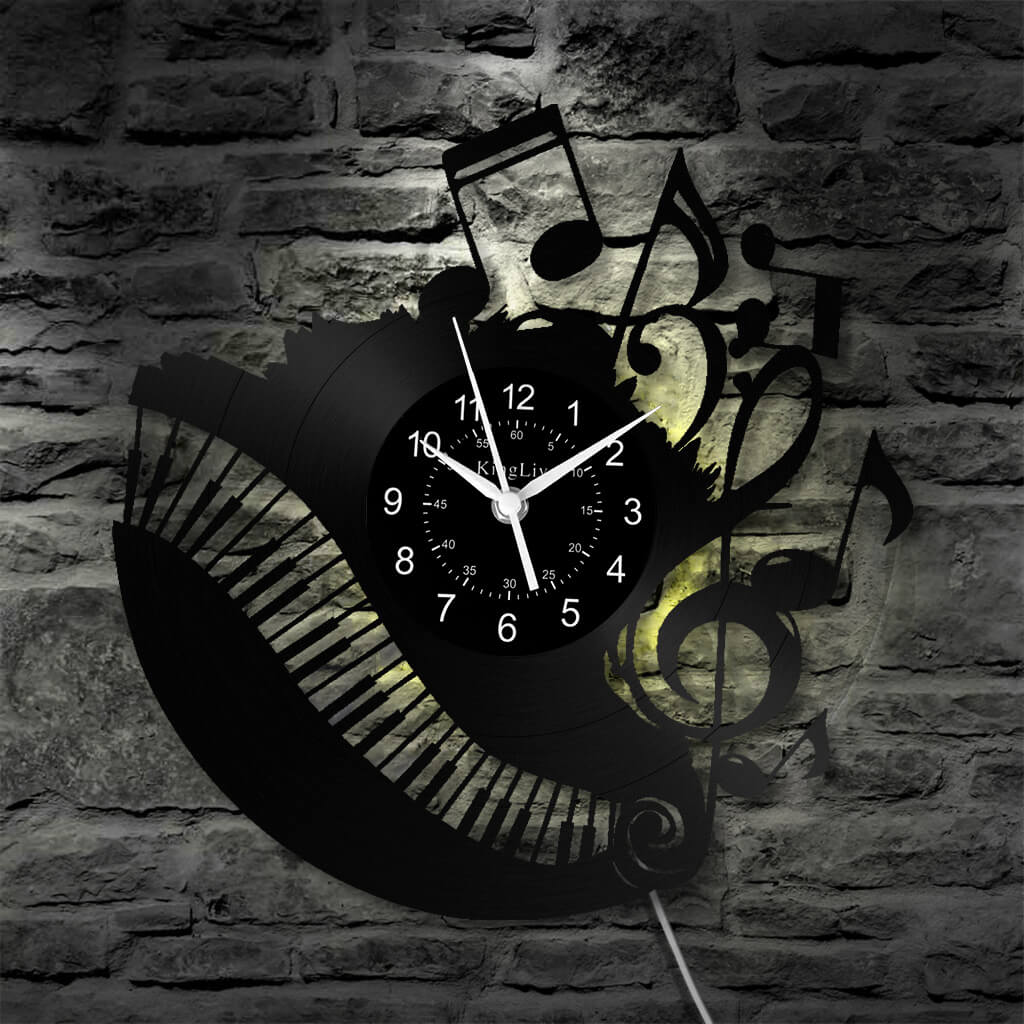 LED Vinyl Wall Clock | Piano Music Note | 12''