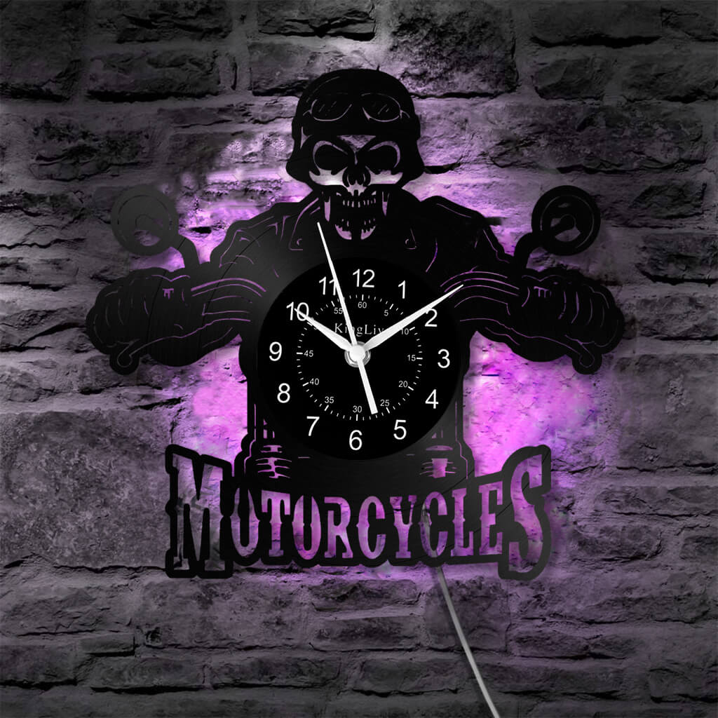 LED Vinyl Wall Clock | Motorcycle Skull | 0110WPB