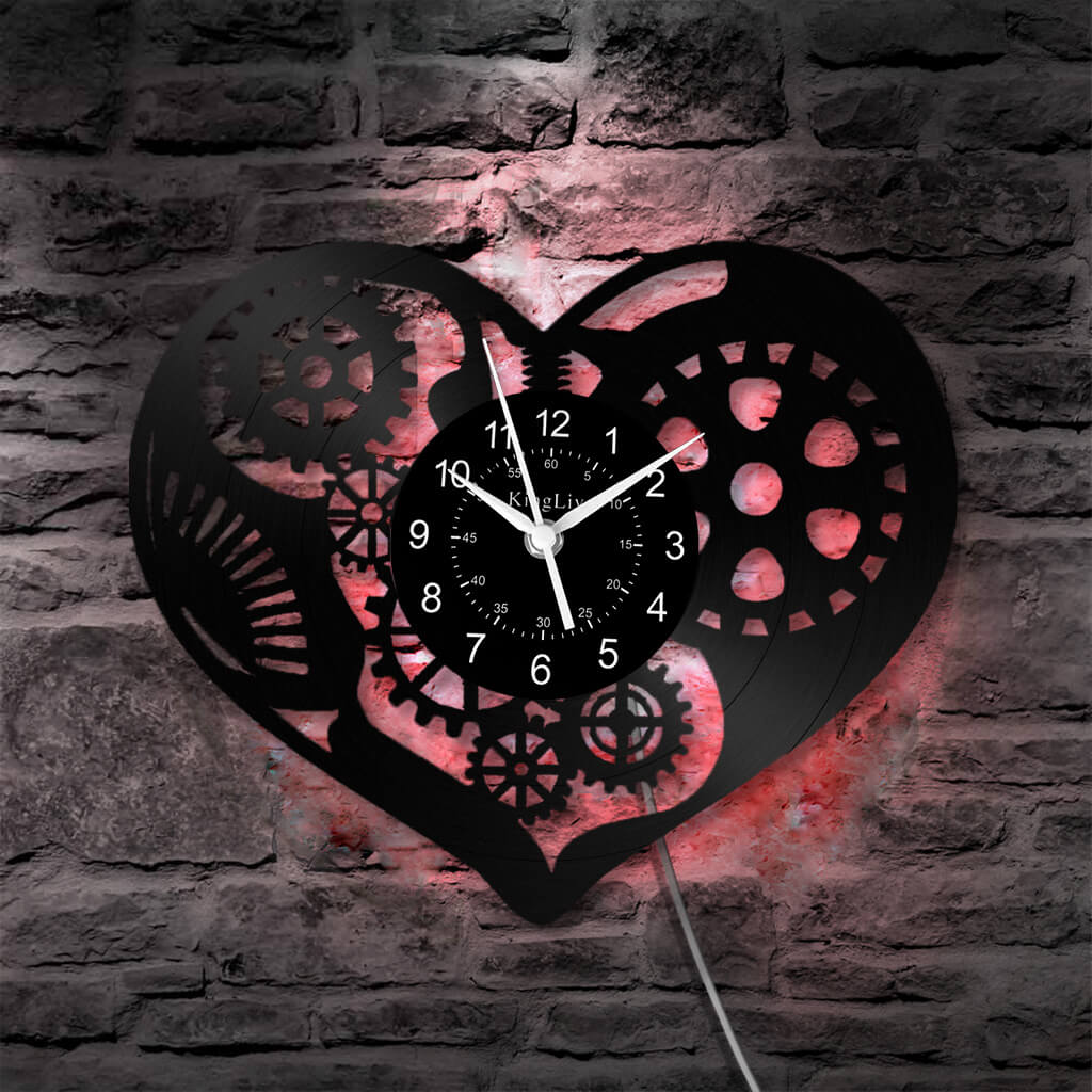 LED Vinyl Wall Clock | Steampunk Heart | 12'' | 0148WPB