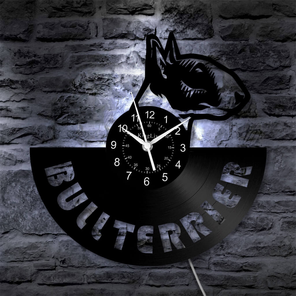 LED Vinyl Wall Clock | Bull Terrier Dog | 12'' | 0236WPB
