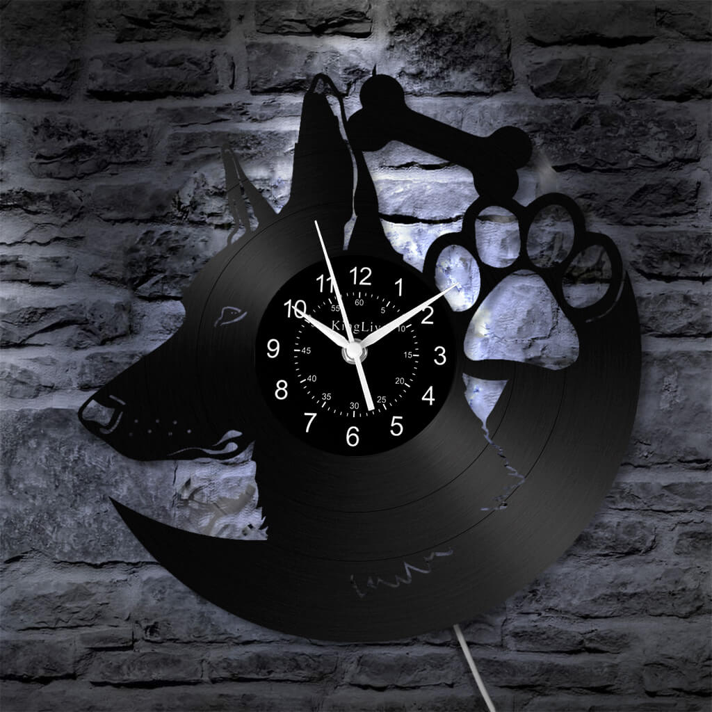 LED Vinyl Wall Clock | Custom German Shepherd Dog | 12'' | 0256WPB