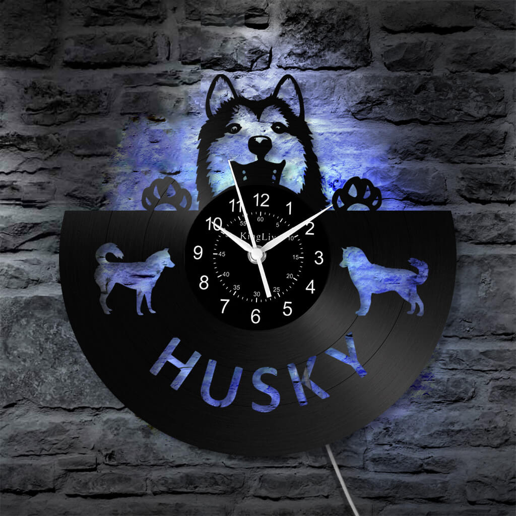 LED Vinyl Wall Clock | Husky Dog | 12'' | 0242WPB
