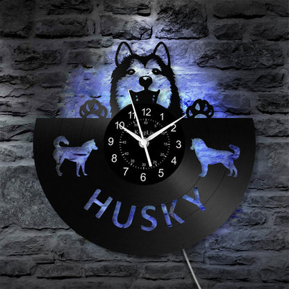 LED Vinyl Wall Clock | Husky Dog | 12'' | 0242WPB