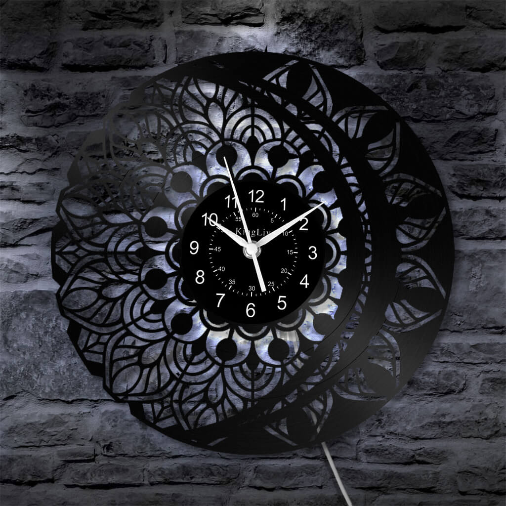 LED Vinyl Wall Clock | Lotus Flower Mandala Ornament | 12''