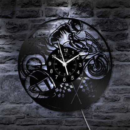 LED Vinyl Wall Clock | Motorcycle | 12'' | 0189WPB