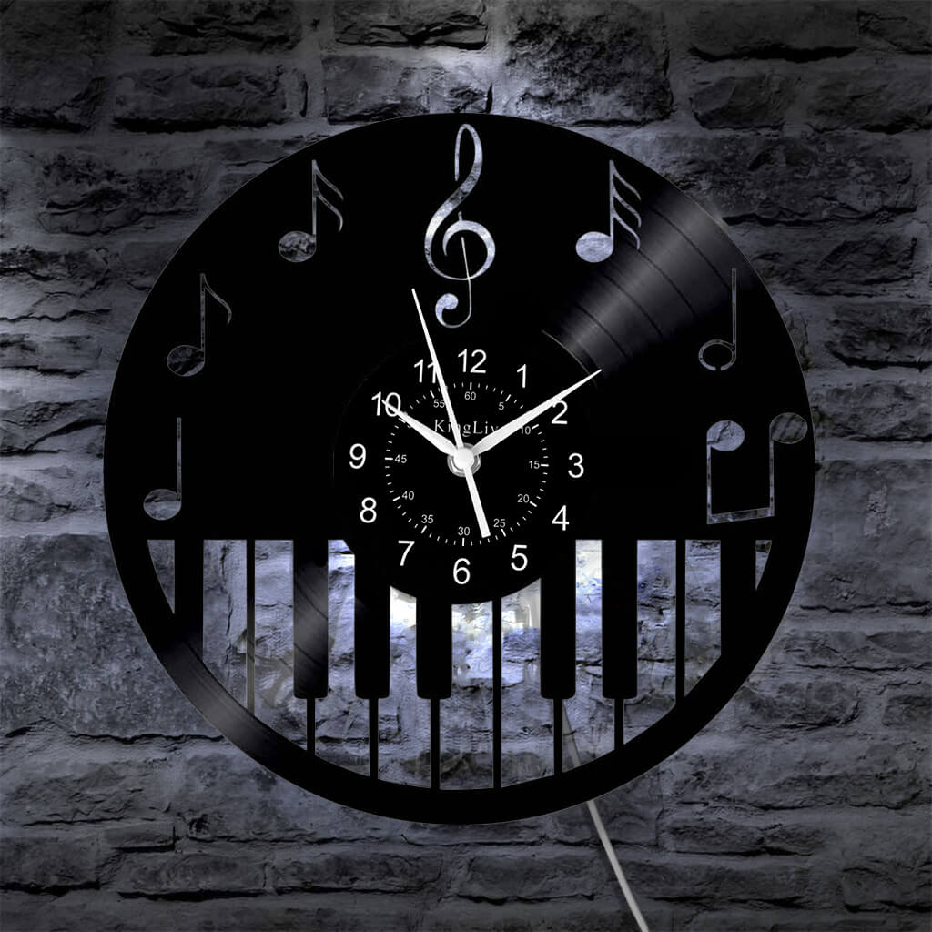 LED Vinyl Wall Clock | Piano Music Note | 12''