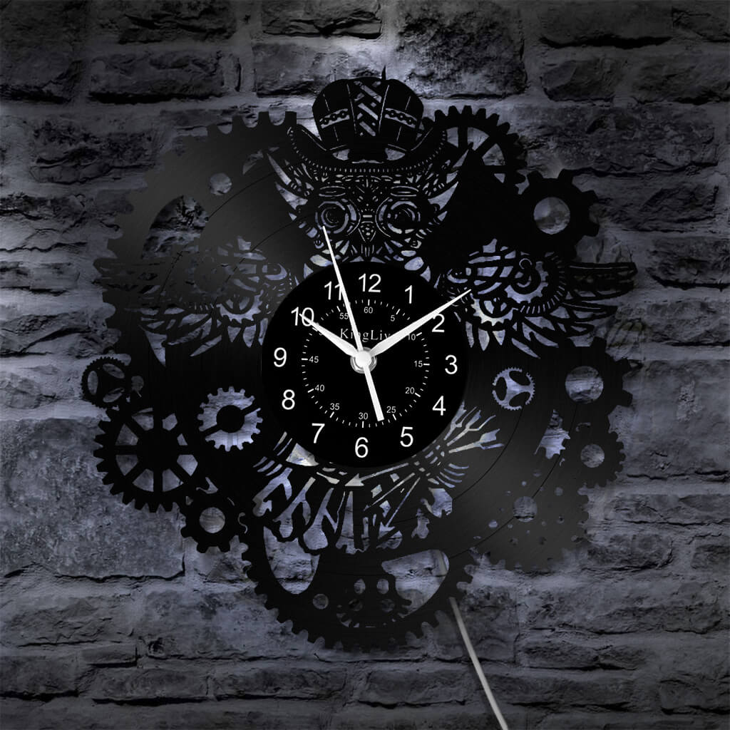 LED Vinyl Wall Clock | Steampunk Owl | 12'' | 0149WPB