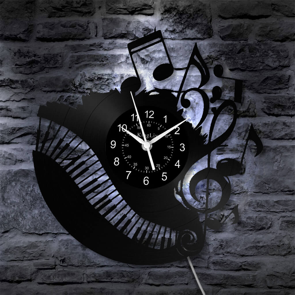 LED Vinyl Wall Clock | Piano Music Note | 12''