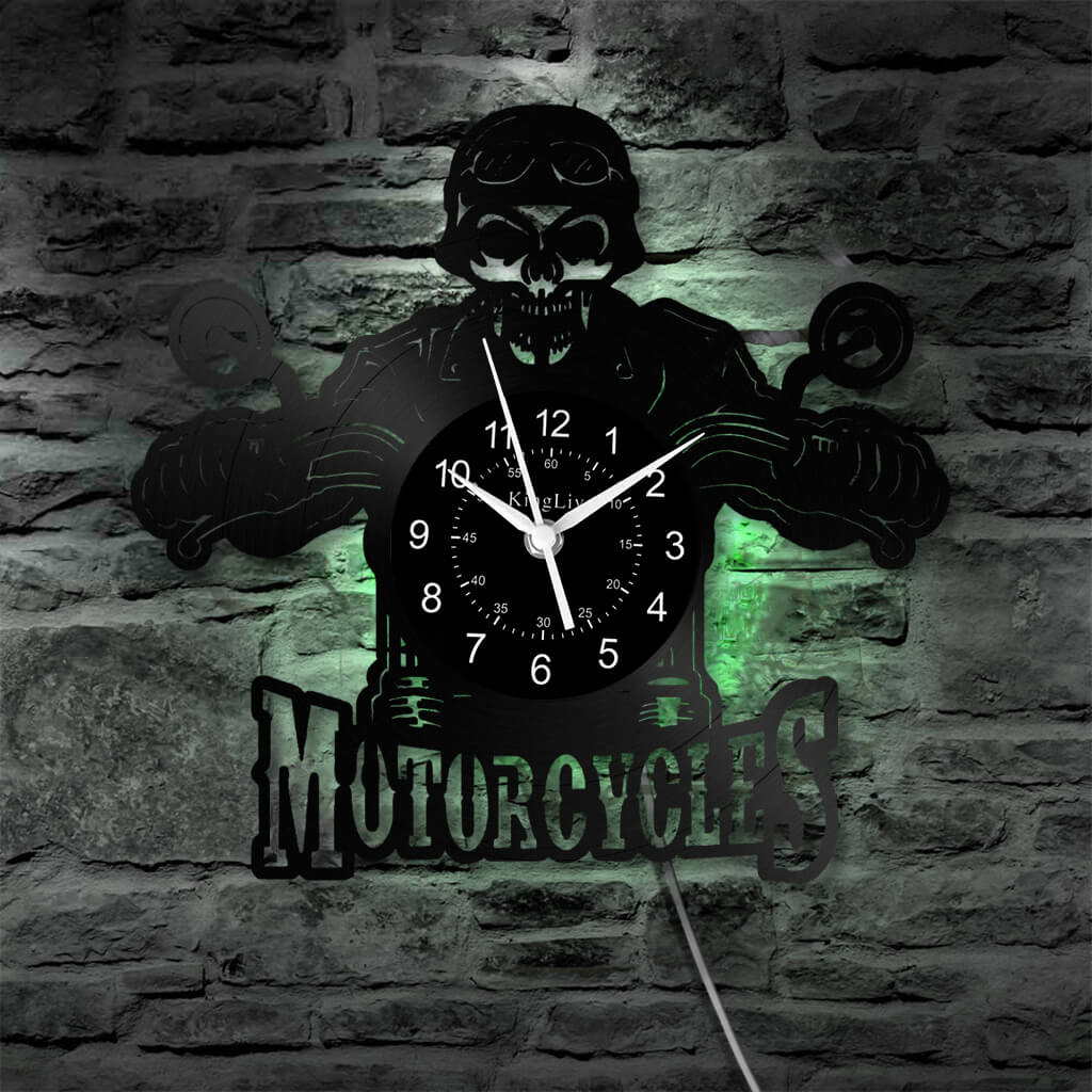 LED Vinyl Wall Clock | Motorcycle Skull | 0110WPB