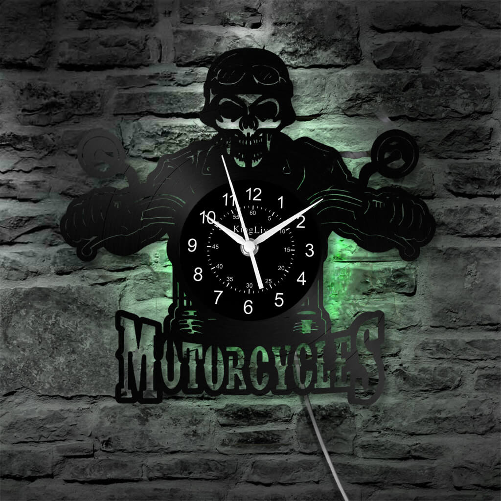 LED Vinyl Wall Clock | Motorcycle Skull | 0110WPB