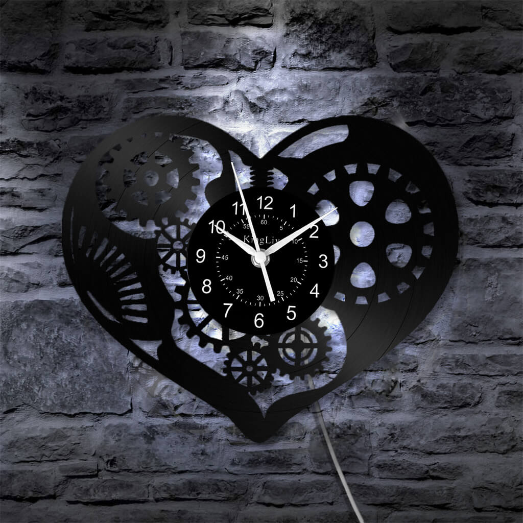 LED Vinyl Wall Clock | Steampunk Heart | 12'' | 0148WPB