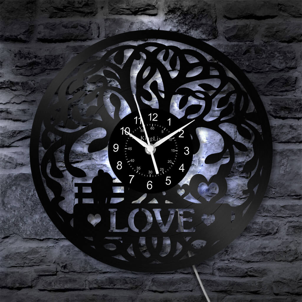 LED Vinyl Wall Clock | Tree of Love | 12'' | 0305WPB