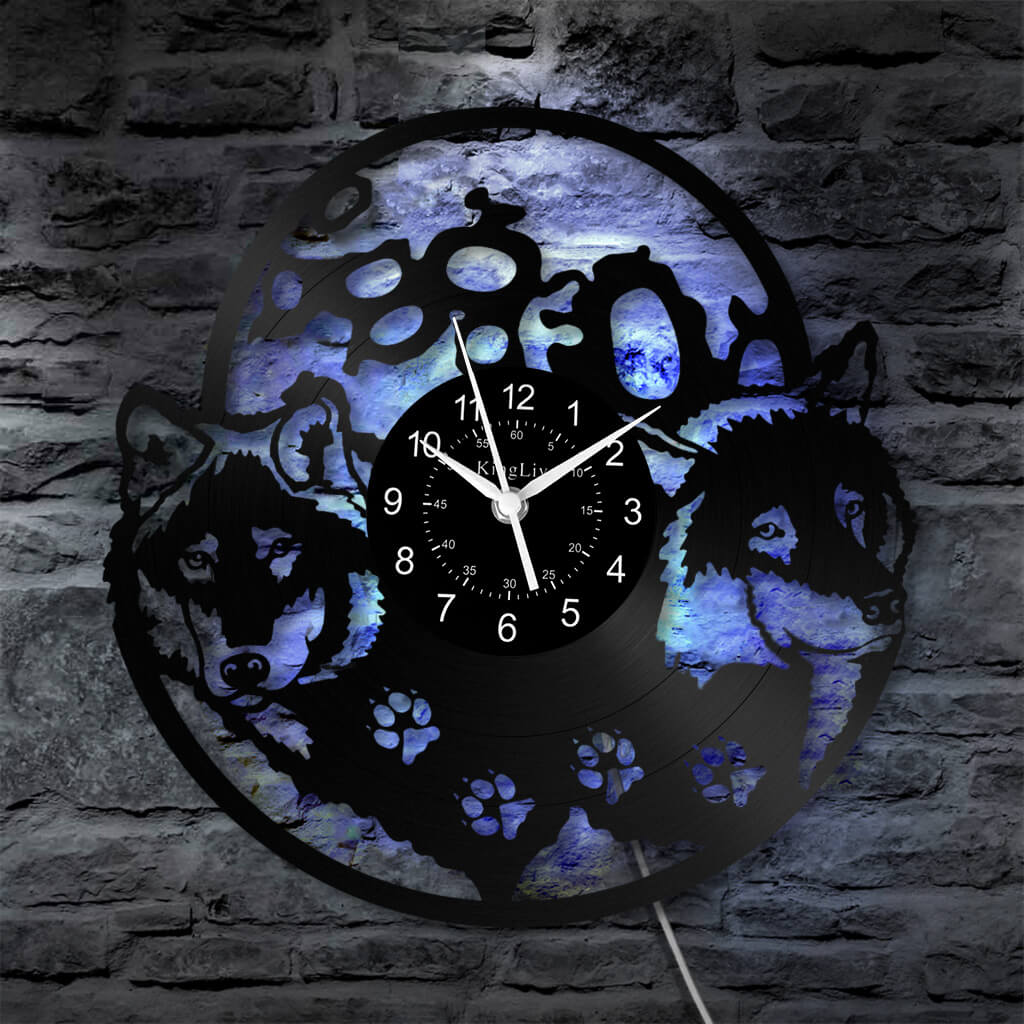 LED Vinyl Wall Clock | Wolf | 12'' | 0153WPB