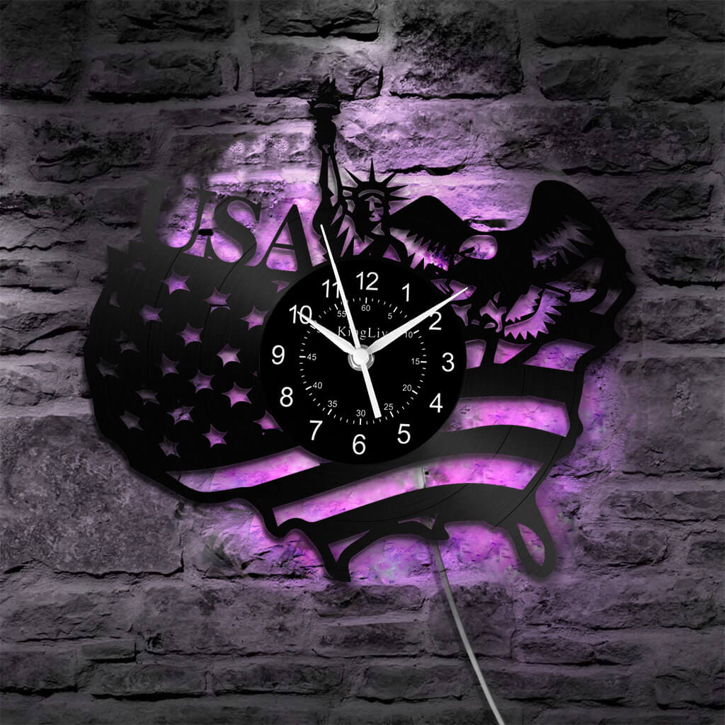 LED Vinyl Wall Clock | American Flag Statue of Liberty | 12'' | 0231WPB